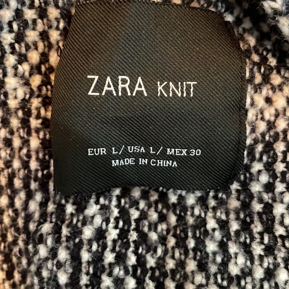 Zara Knit Tweed Open Front Long Sleeve Cardigan Sweater Black White Size L - Picture 5 of 6